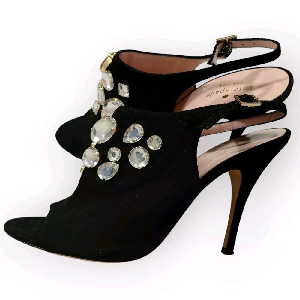 Kate Spade Heels Womens 9 B Black Suede Rhinestone Stiletto Pumps Italy Made